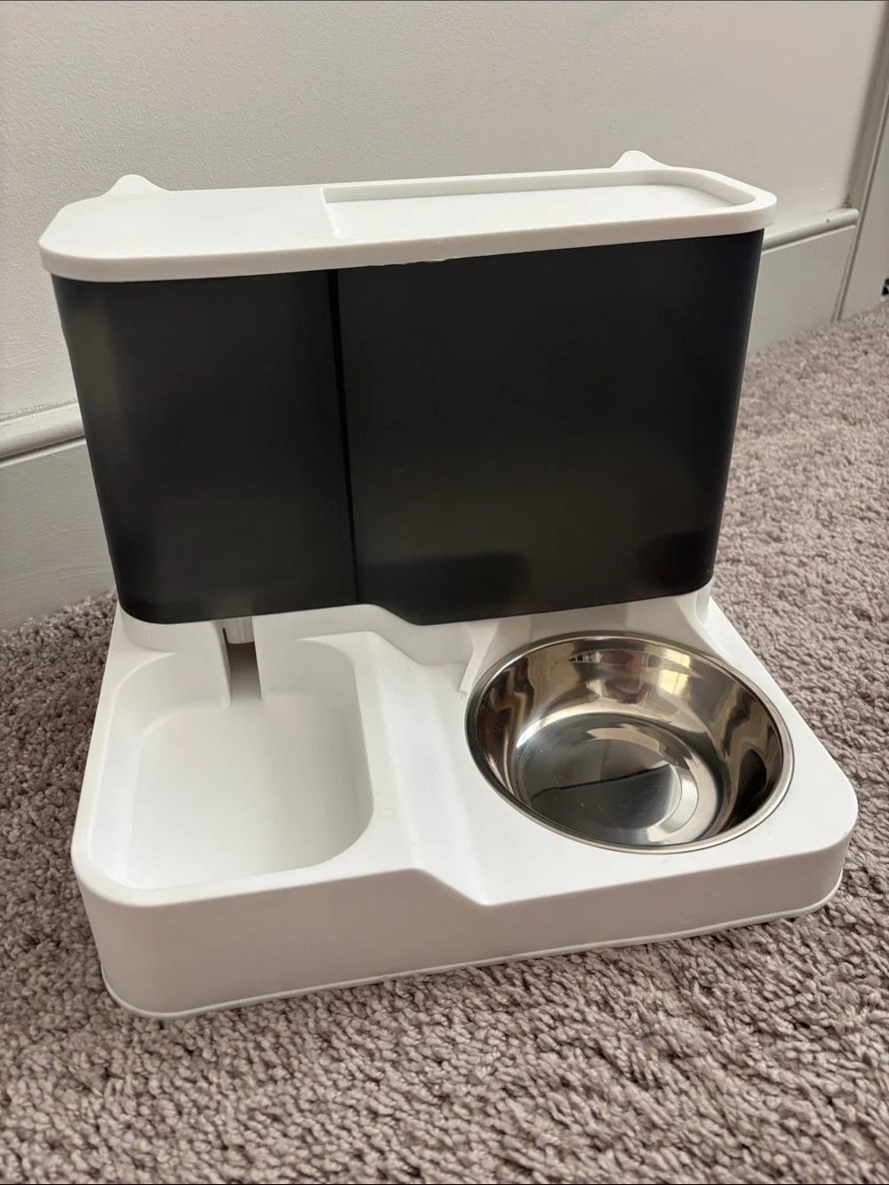 Automatic Pet Feeder with Stainless Steel Bowl - Black & Dark Grey